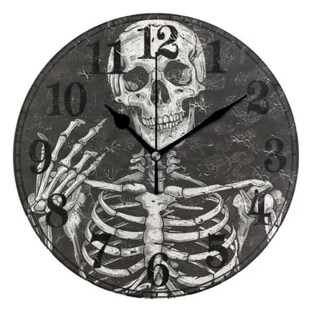 Human Skeleton Skull Silent Wall Clock 10 Non-Ticking Battery Clock