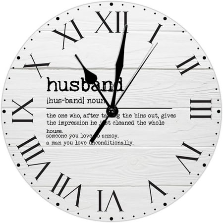 Husband Definition Pvc Clock Primitive Sayings Large Wall Clock Roman Numerals Clock Dictionary Artwork 8.8In Silent Non-Ticking Hanging Clock For Bedroom Kitchen Living Room Office Laundry