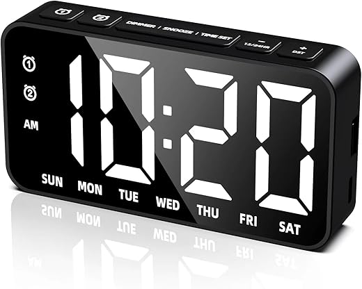 Hushing Alarm Clock for Bedrooms Dual Alarms Small Digital Clock with USB Ports 5 Adjustable Dimmer for Home Office Bedside Clock with 12/24HR Snooze Alarm Clock for Heavy Sleepers Teens Kids Elderly