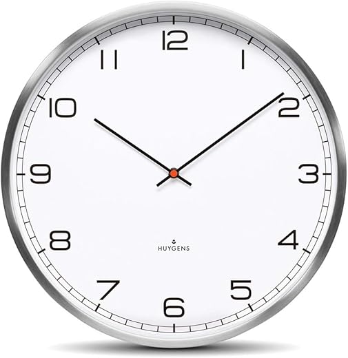 Huygens One45 White Arabic Wall Clock | Stainless Steel