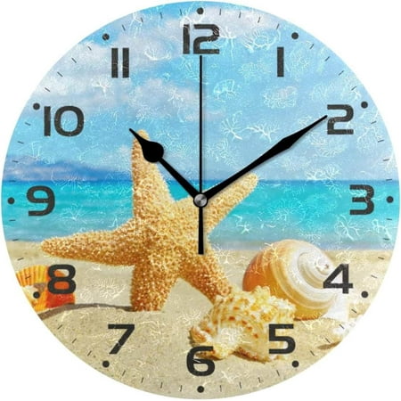 Hyjoy Beach Landscape with Sunbeam Wall Clock 10 Inch Silent Non Ticking Round Clock Oil Painting Clock Easy to Read Clock for Living Room Bedroom Bathroom Home Decor