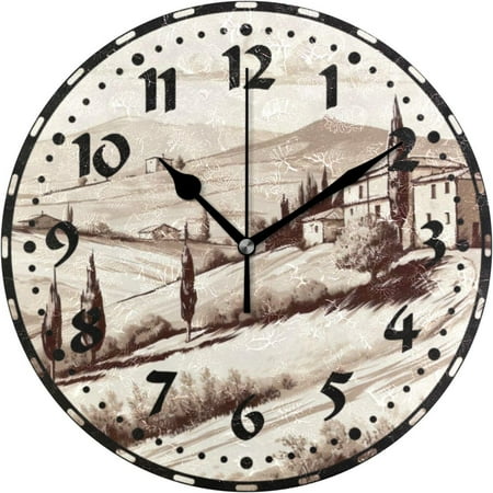 Hyjoy Rustic Italian Drawing Wall Clock, Silent Non Ticking 10 Inch Battery Operated Wall Clocks, Easy to Read Clock for Home Kitchen Living Room Bathroom Office Decor