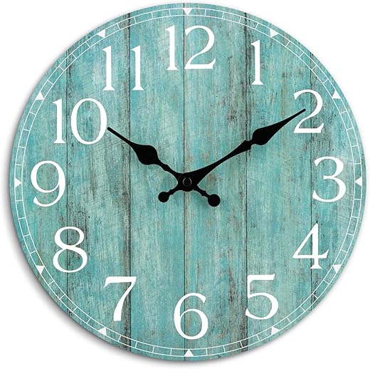 HYLANDA Wall Clock, 10 Inch Teal Silent Non-Ticking Kitchen Decor, Rustic Vintage Country Retro Decorative Clocks Battery Operated for Bathroom Bedroom Living Room Office(Aqua)