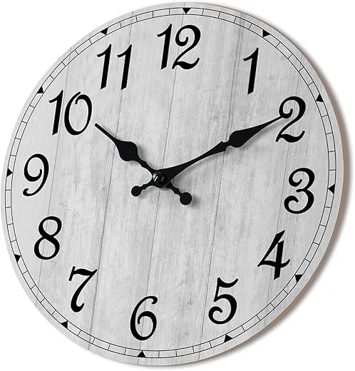 HYLANDA Wall Clock 14 Inch, Gray Wall Clocks Battery Operated Silent Non Ticking, Vintage Rustic Wooden Clocks Decorative for Kitchen Bathroom, Living Room, Bedrooms, Dining Room, Office (14")