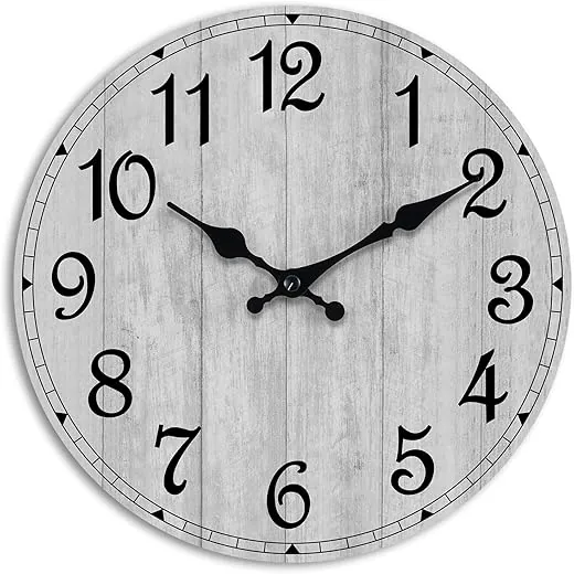 HYLANDA Wall Clock, Rustic Wall Clocks Battery Operated Silent Non Ticking, Country Round Wooden Clocks Farmhous Wall Decorative for Kitchen, Bathroom, Living Room (Gray 8 Inch)