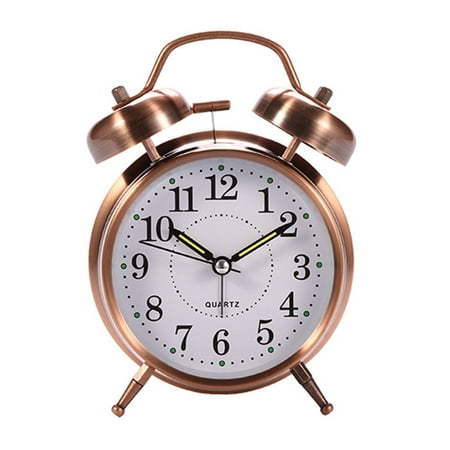 IFCOW Vintage Alarm Clock Extra Loud Twin Bell Retro Clock - Copper Metal 4 Quartz Battery Operated