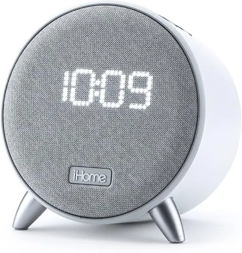 iHome Bluetooth Alarm Clock with USB Charging and Ambient Night Light, Digital Alarm Clock for Bedroom, Home Office, or Dorm (IBT235V2W – White)