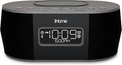 iHome iBTW38 Digital Alarm Clock with USB and Qi Wireless Charging for iPhone 13, 13 Pro ,13 Mini 12,11, XR, XS, X, 8, Galaxy S20, Z Flip, Fold, S10, S9, S8, Note 10, 9 and More