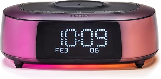 iHome Wireless Charging Alarm Clock with Bluetooth Speaker and Color Changing Lights, Digital Alarm Clock for Bedroom, Office, or Dorm (iBTW281v2)