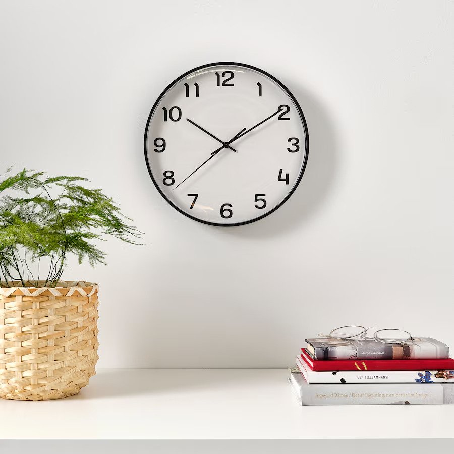 IKEA PLUTTIS - WHITE-BLACK WALL CLOC 11" + BATTERY