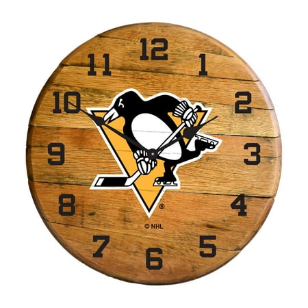 Imperial Pittsburgh Penguins Oak Barrel Clock