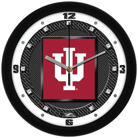 Indiana Hoosiers 11.5'' Suntime Premium Glass Face Carbon Fiber Wall Clock