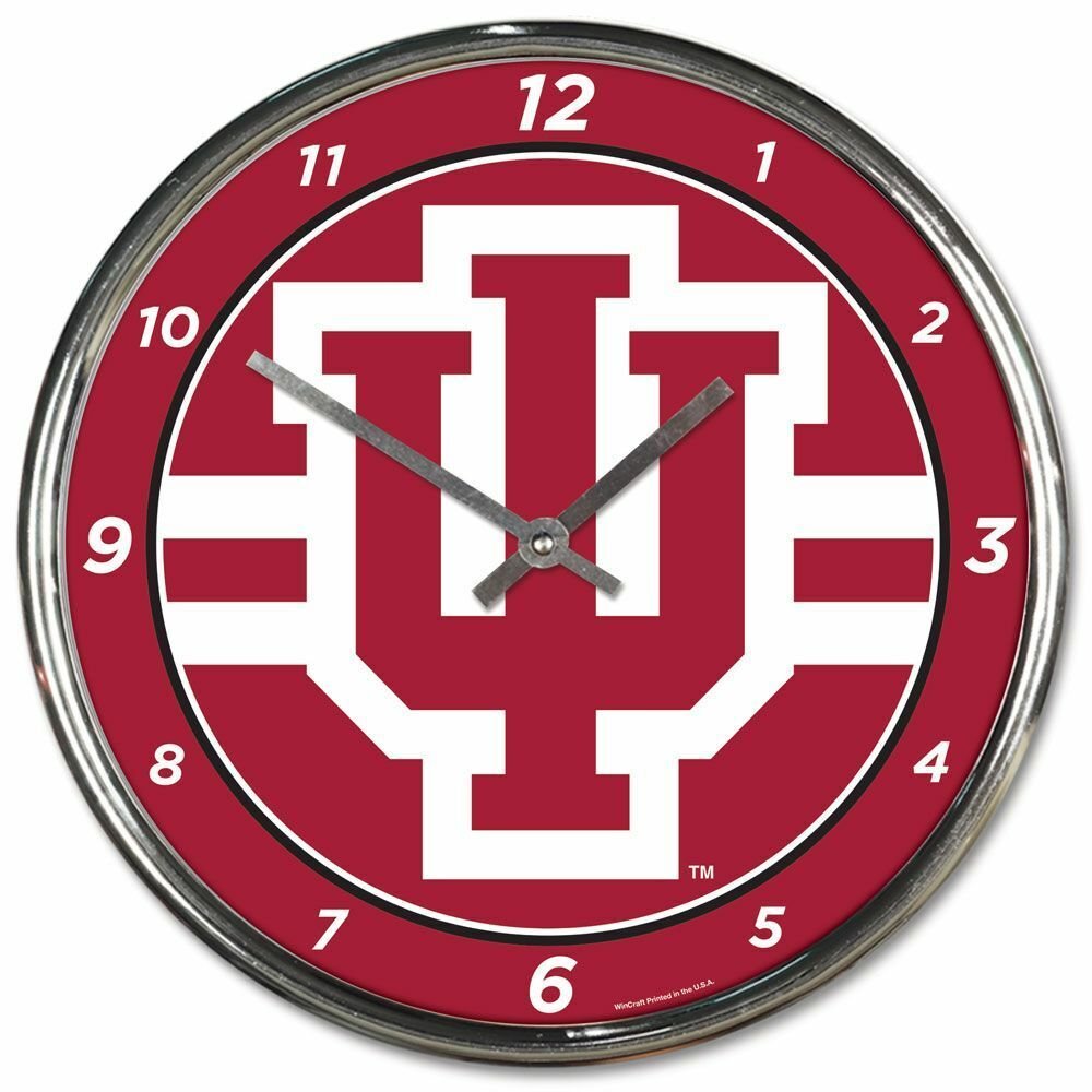 INDIANA HOOSIERS LOGO 12" CHROME ROUND WALL CLOCK NEW WINCRAFT