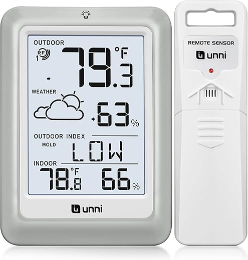 Indoor Outdoor Thermometer Hygrometer Wireless Weather Station, Temperature Humidity Monitor Battery Powered Inside Outside Thermometers with 330ft Range Remote Sensor and Backlight Display