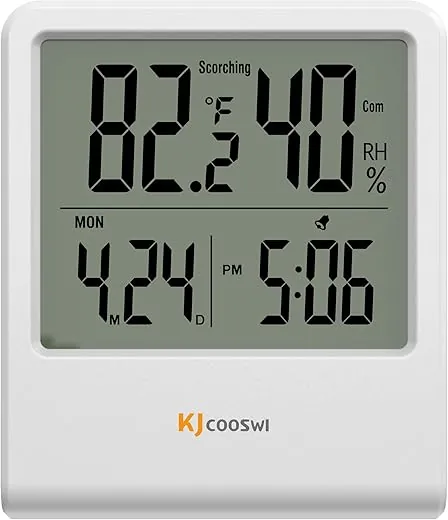 Indoor Thermometer, Room Thermometer and Hygrometer with Clock, Temperature and Humidity Meter with Clock, Double Comfort Indicator, Time, Date(White)