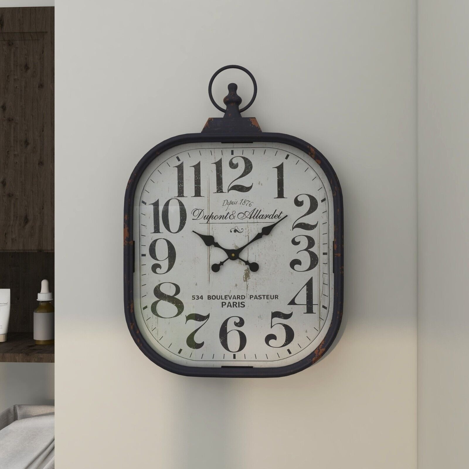 Industrial Wall Clock Square Shaped Farmhouse Silent Metal Brown Arabic Modern