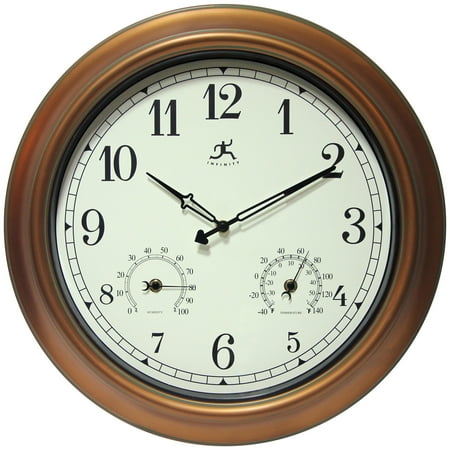 Infinity Instruments 18inch Waterproof Plastic Wall Clock Radio Movement Aged Copper Frame Clock