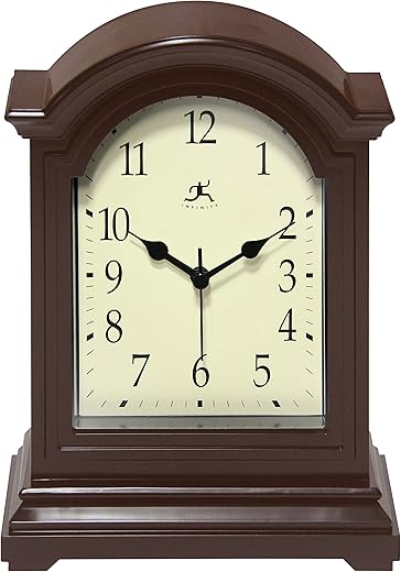 Infinity Instruments Brown Antique Grandfather Tabletop Clock 9 x 6 Mantle Tabletop Clock Mini Desktop Table Mantel Decor Vintage Living Room Decor