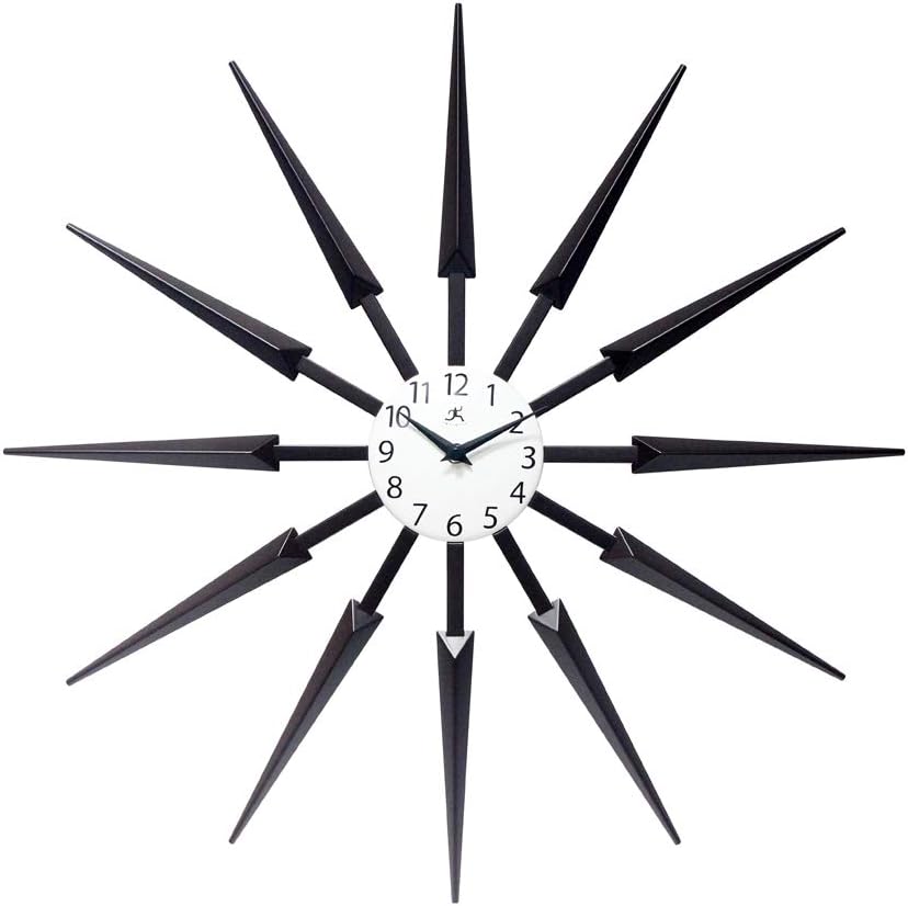 Infinity Instruments Celeste Starburst Wall Clock, Retro Midcentry Spoke Design, Easy to Hang Keyhole, 24 Inch, Black