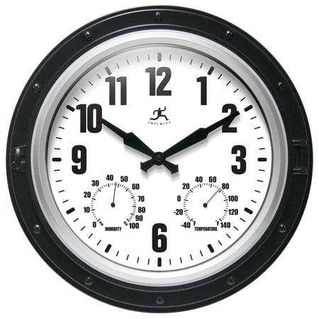 Infinity Instruments Forecaster Silver Outdoor Wall Clock with Hydrometer