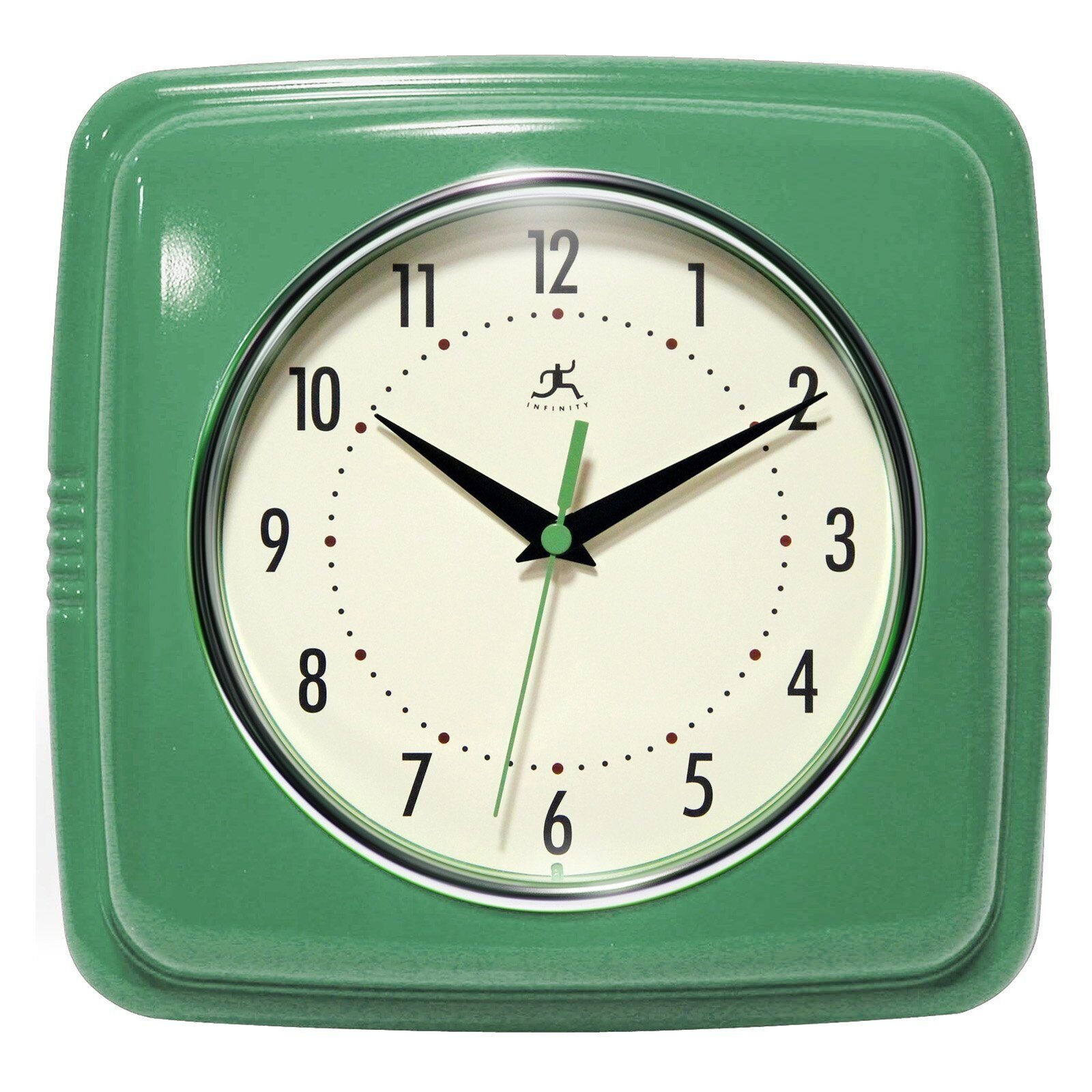 Infinity Instruments Green Retro Square Plastic Analog Wall Clocks 9.25 "