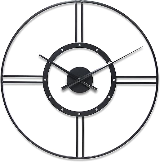 Infinity Instruments Large Metal Wall Clock 24 inch Astro Contemporary Modern Decorative Home Decor, Battery Operated (Black)