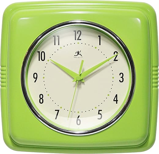 Infinity Instruments Retro Wall Clock - 9 Inch Square Clock - Silent Non-Ticking Mid Century Modern - Kitchen Clock Office Clock Diner Wall Clock - Vintage Wall Clock Decorative - Apple Green