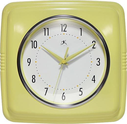 Infinity Instruments Retro Wall Clock - 9 Inch Square Clock - Silent Non-Ticking Mid Century Modern - Kitchen Clock Office Clock Diner Wall Clock - Vintage Wall Clock Decorative - Yellow