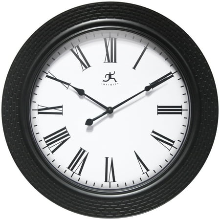 Infinity Instruments Roman Weave Plastic 16 Indoor Wall Clock with Roman Numerals & Quartz Movement for Accurate Timekeeping, Black