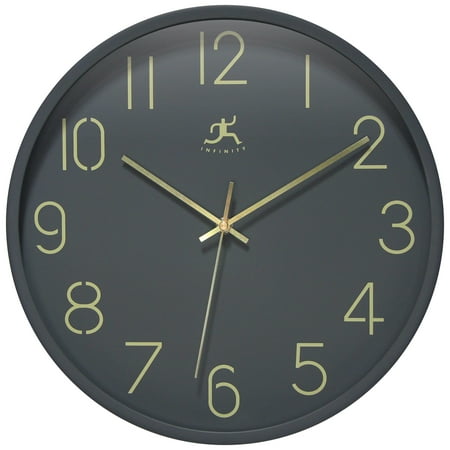 Infinity Instruments Stencil Plastic 14 Indoor Wall Clock with Arabic Numbers on Clocks Face, Silent Movement, Dark Grey