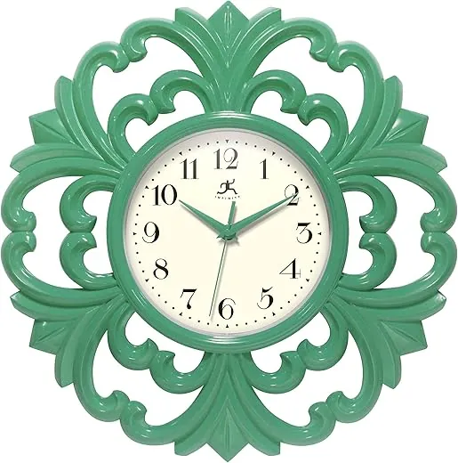 Infinity Instruments Wisteria 15.5 Inch Wall Clock, Indoor Use, Quartz Movement, Battery Operated, Silent Movement - Green