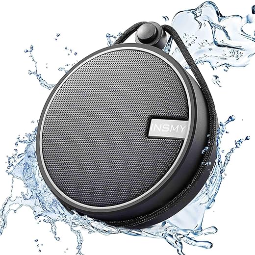 INSMY C12 IPX7 Waterproof Shower Bluetooth Speaker, Portable Small Speaker, Speakers Bluetooth Wireless Loud Clear Sound Support TF Card Suction Cup for Kayak Canoe Beach Gift (Black)