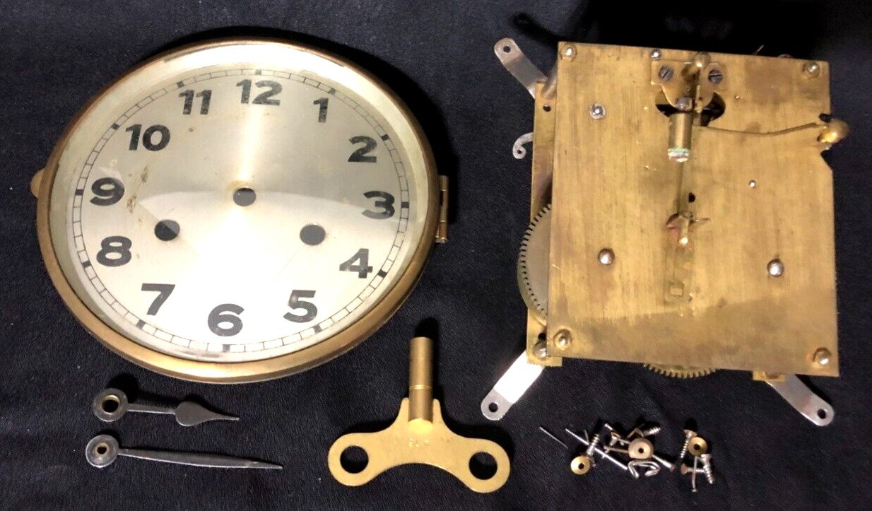 Intact Antique German Mantel Clock Movement-Dial-Bezel-Hands & Key Worth-a-Look