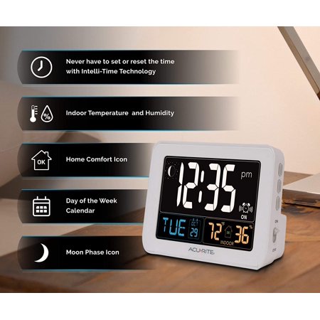 Intelli-Time Digital Alarm Clock For Bedroom With Usb Charger, Indoor Temperature A[858]