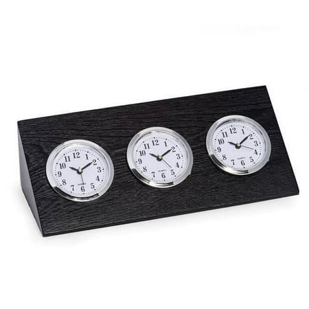 International Triple Time Zone Clock - Black Wood