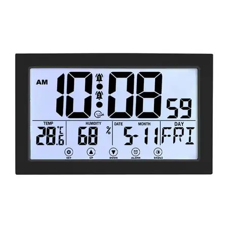 ionze Appliances Atomic Clock with Indoor Temperature and Humidity Self Setting Digital Wall Clock Or Desk Clock Battery Operated Alarm Digital Clock Large Display for Seniors Clock （Black）