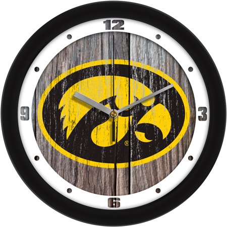 Iowa Hawkeyes 11.5'' Suntime Premium Glass Face Weathered Wood Wall Clock