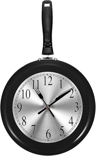 iplusmile Kitchen Wall Clock 10 inch - Creative Frying Pan Shape Clock Home Wall Decor - Mute Wall Hanging Decor for Living Room Bedroom Bar Restaurant