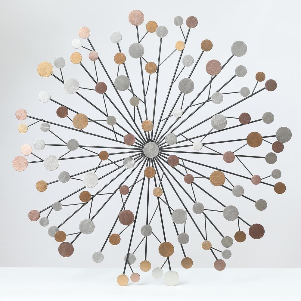 Iron Metal Silver, Black and Gold Round Abstract Wall Decor