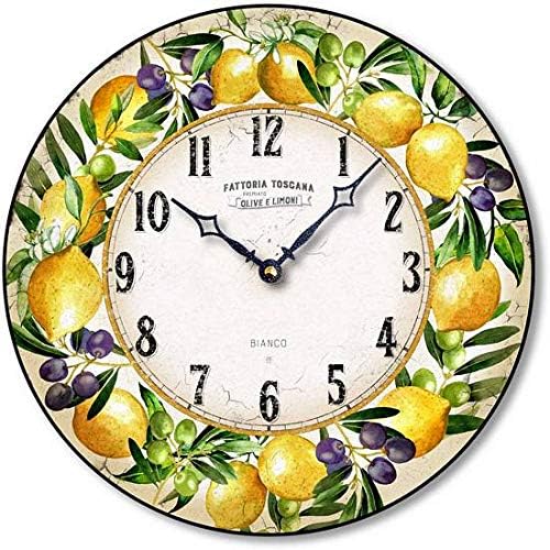 Italian Pottery Style Wood Lemon Wall Clock C8029 (Ivory)