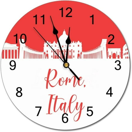 Italy--Rome Wall Clock Hanging Modern Art Round Clock Silent Non Ticking Battery Operated Clock 10Inx10In