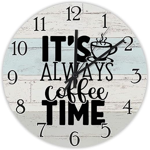 It's Always Coffee Time Wall Clock Coffee Lover Funny Coffee Quotes Wood Clock 10 Inch Silent Non-Ticking Wooden Wall Clocks Battery Operated Living Room Bedroom Kitchen Farmhouse Decor Christmas