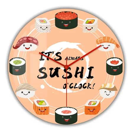 It's Always SUSHI o'Clock Wall Clock Japanese Recipes r For Kitchen Dinning Room Sushi Roll Sashimi Food Artwork Wall Watch