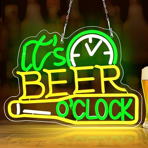 Its Beer o' Clock Neon Signs USB/Battery Powered, Neon Beer Signs for Man Cave, Bar LED Neon Lights Dimmable for Wall Decor Beer Home Bar Pub Night Club Restaurant Bedroom Gift (Beer Clock)