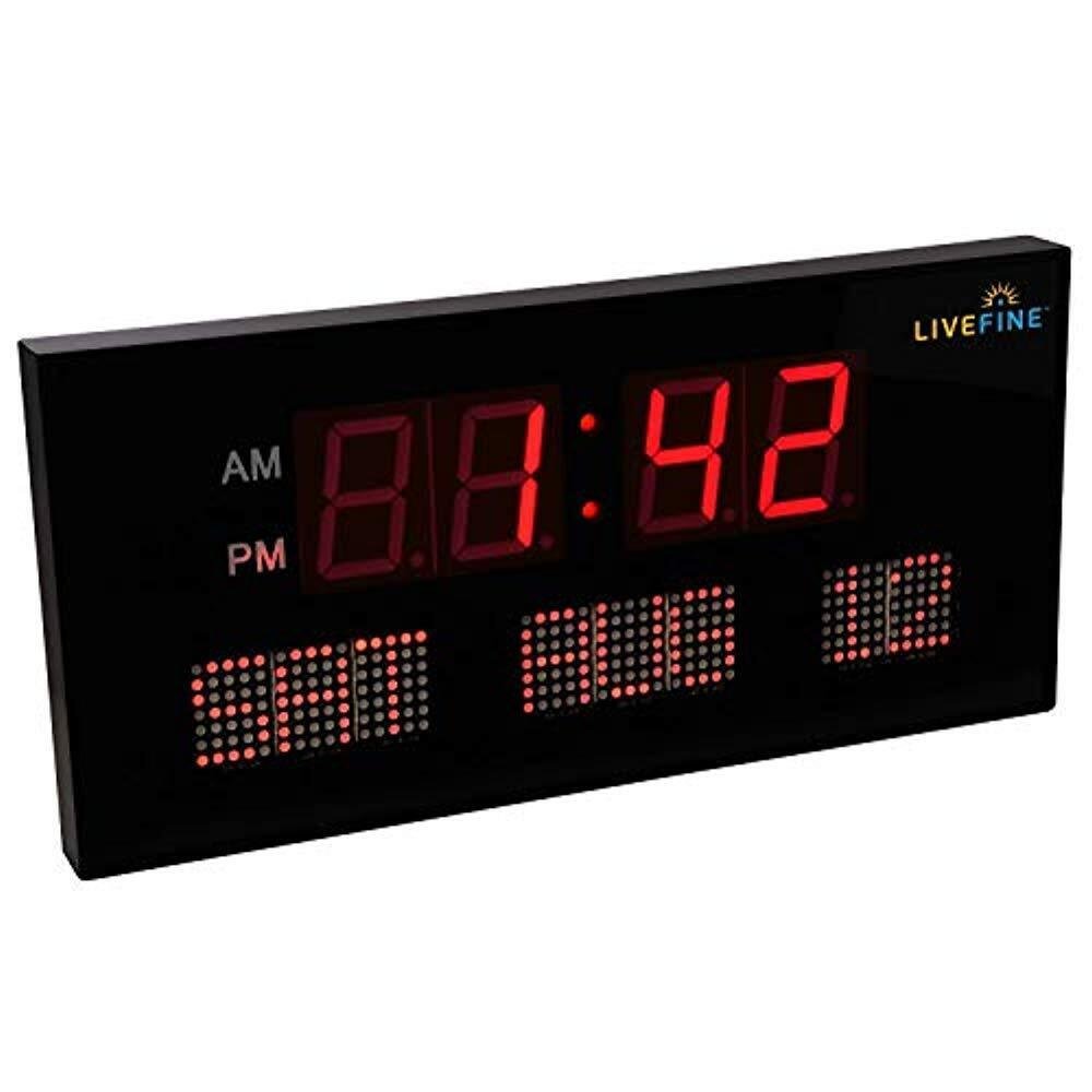 Ivation 22" Large Digital Wall Clock, LED Digital Clock with Calendar, Red
