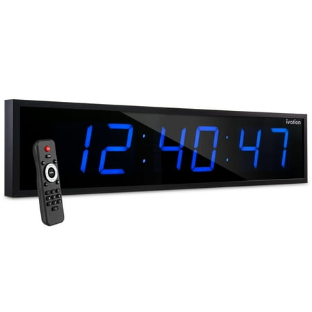 Ivation 60'' Large Digital Wall Clock, LED Digital Clock with Remote Control - Blue Stopwatches