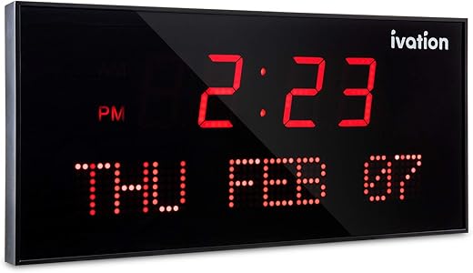 Ivation Big Oversized Digital Blue LED Calendar Clock with Day and Date - Shelf or Wall Mount (22 inches - Red LED)