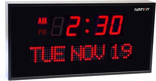 Ivation Big Oversized Digital Blue LED Calendar Clock with Day and Date - Shelf or Wall Mount (22 inches - Red LED)