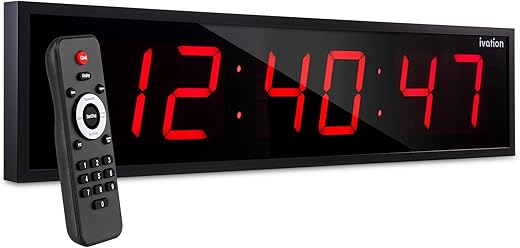 Ivation Huge 24 Inch Large Big Oversized Digital LED Clock with Stopwatch, Alarms, Countdown Timer & Temp - Shelf or Wall Mount (Red) | 6-Level Brightness, Mounting Holes & Hardware