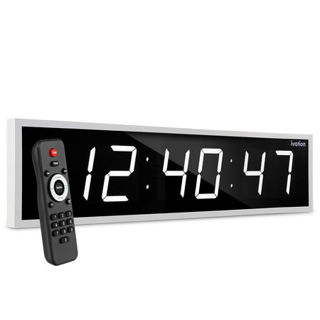 Ivation Large Digital Clock, 48 Led Wall Clock with Stopwatch, Alarms, Timer, Temp & Remote, White